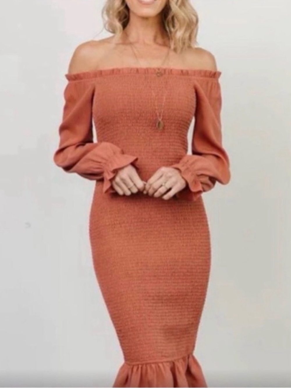 Baltic Born Esther Smocked Midi Dress | Dark Salmon | XL